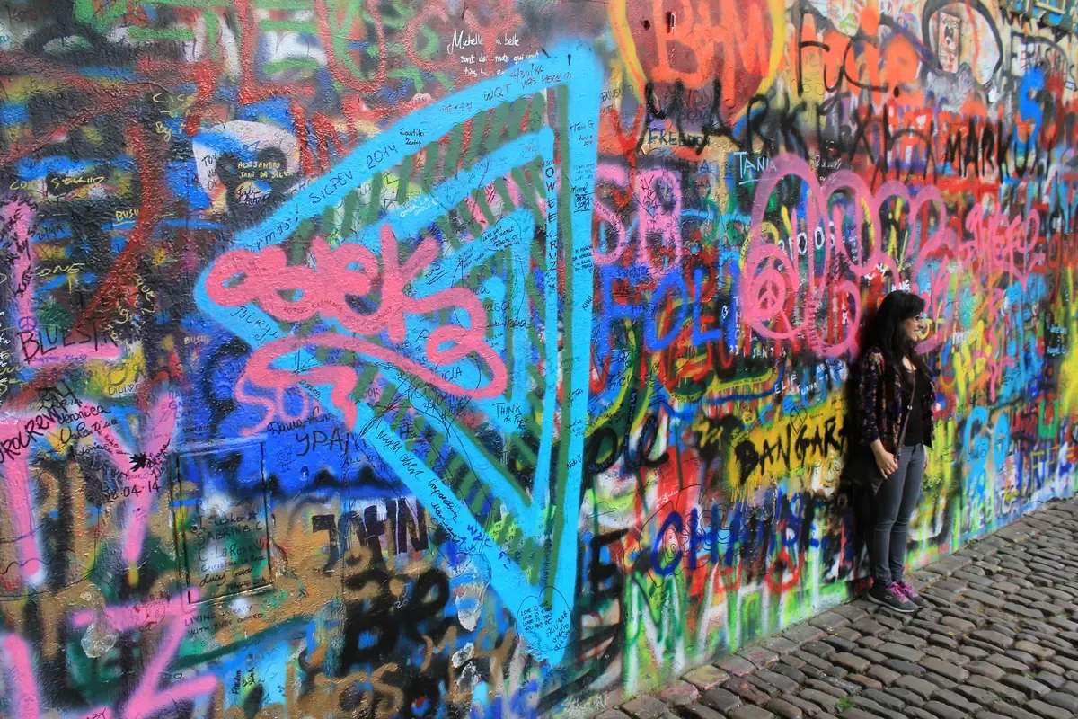 Colourful graffiti on the John Lennon Wall in Prague